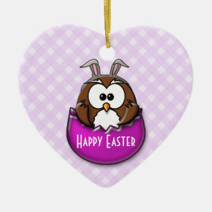 Easter owl - pink ceramic tree decoration