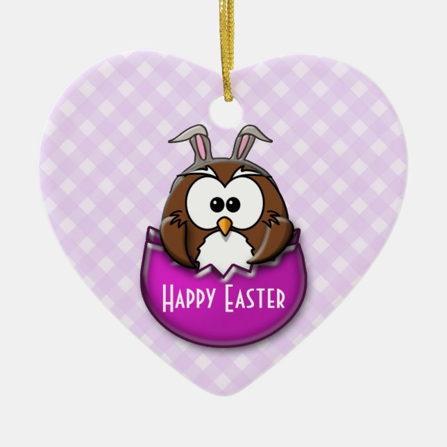 Easter owl - pink ceramic tree decoration (Front)