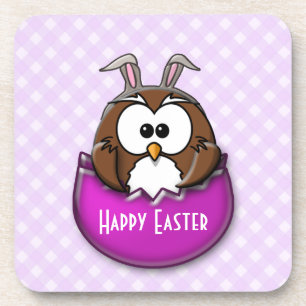 Easter owl - pink coaster