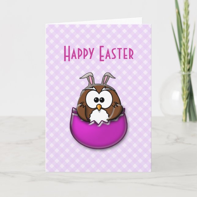 Easter owl - pink holiday card (Front)