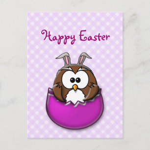 Easter owl - pink holiday postcard