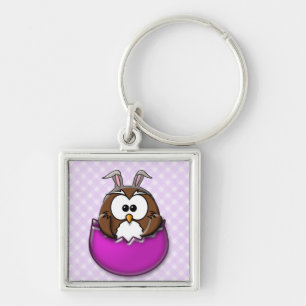 Easter owl - pink key ring