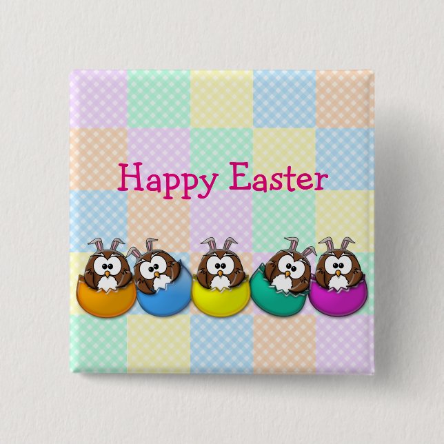 Easter owl - rainbow 15 cm square badge (Front)