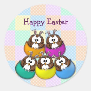 Easter owl - rainbow classic round sticker