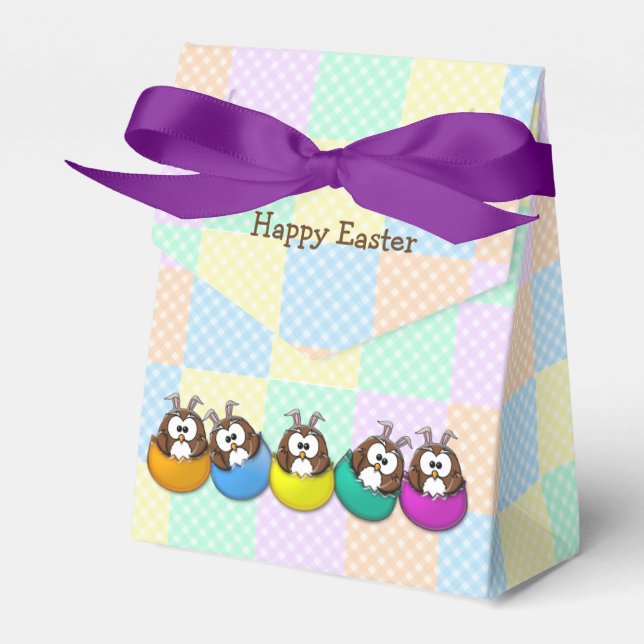 Easter owl - rainbow favour box (Front Side)