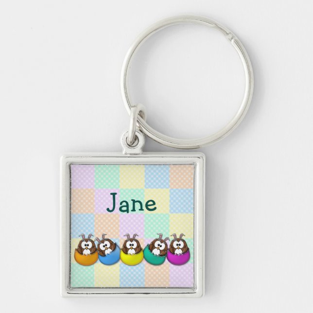 Easter owl - rainbow key ring (Front)