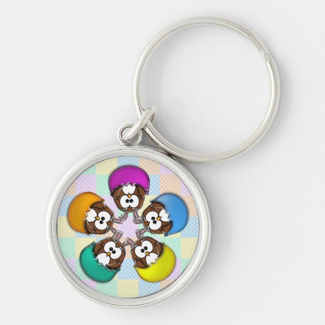 Easter owl - rainbow key ring (Front)