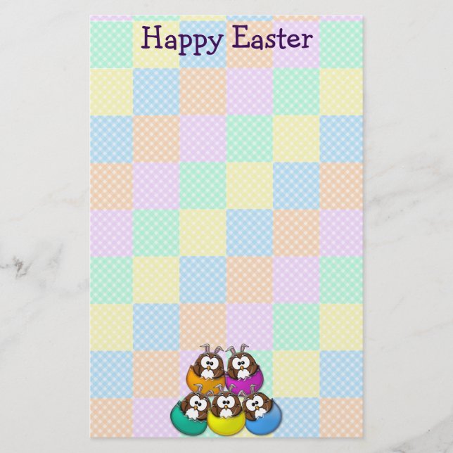Easter owl - rainbow stationery (Front)