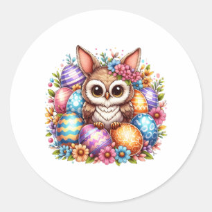 Easter owl with bunny ears classic round sticker