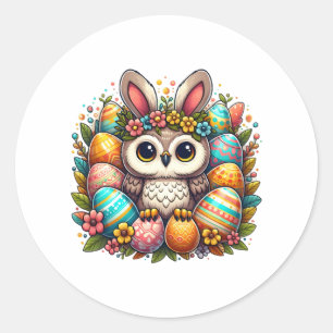 Easter owl with bunny ears   classic round sticker
