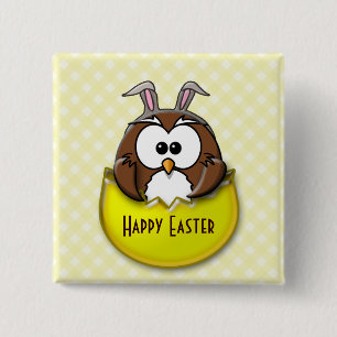 Easter owl - yellow 15 cm square badge