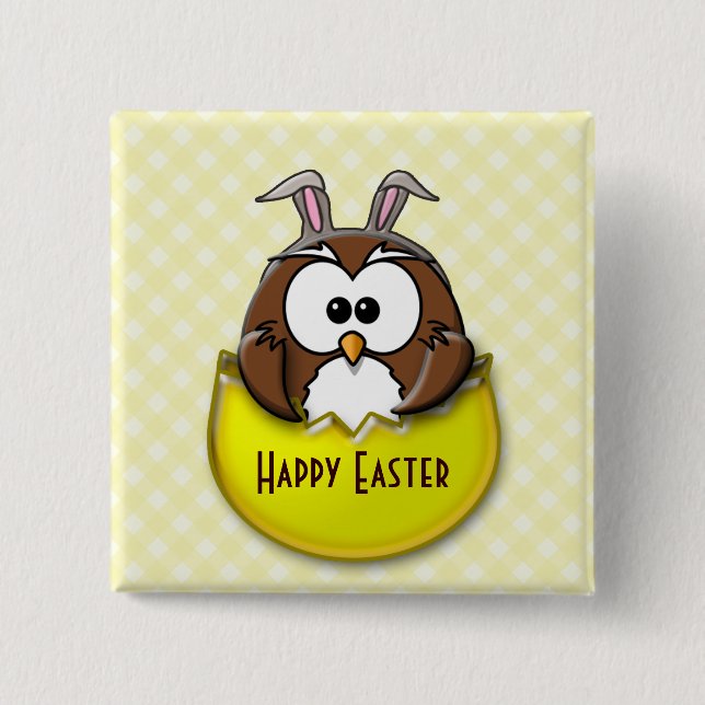 Easter owl - yellow 15 cm square badge (Front)