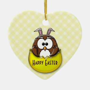 Easter owl - yellow ceramic tree decoration