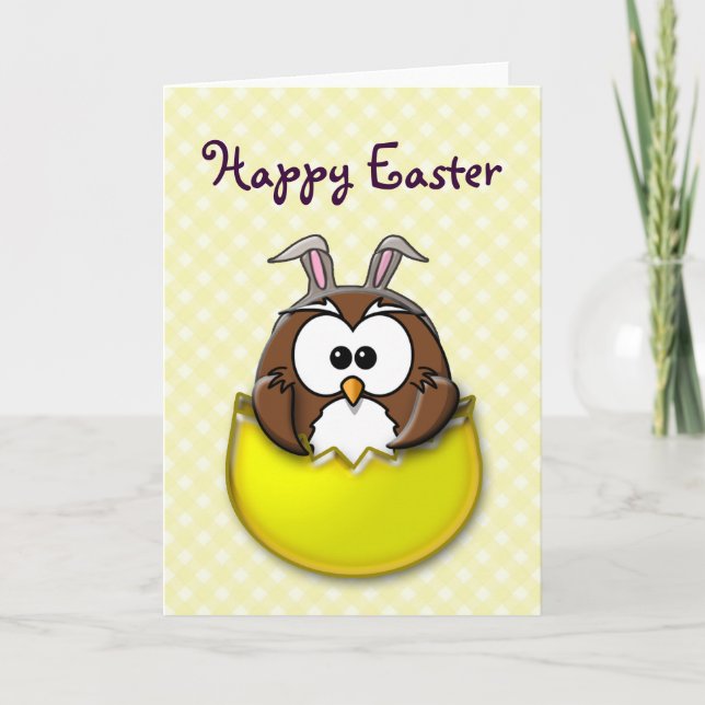 Easter owl - yellow holiday card (Front)