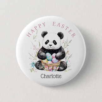Easter panda bear watercolor floral 6 cm round badge