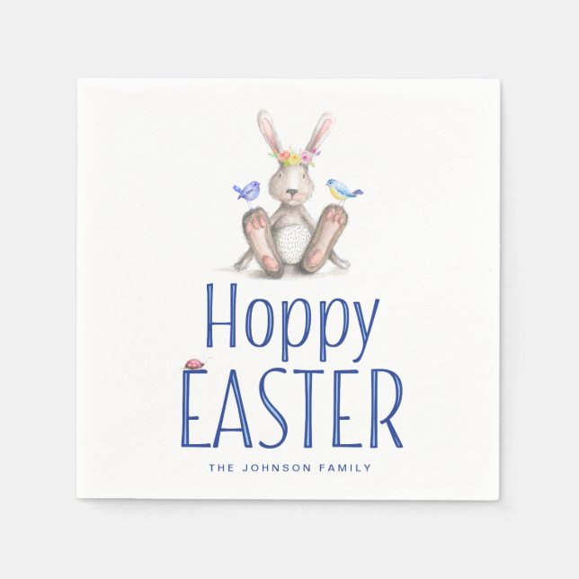 Easter Paper Napkins Bunny And Blue Hoppy Easter (Front)