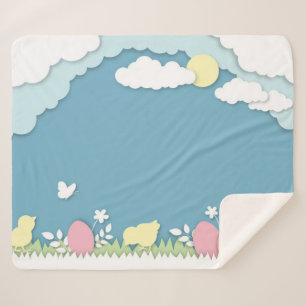 Easter papercut chicks and eggs on meadow sherpa blanket