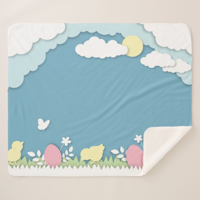 Easter papercut chicks and eggs on meadow sherpa blanket (Front (Horizontal))