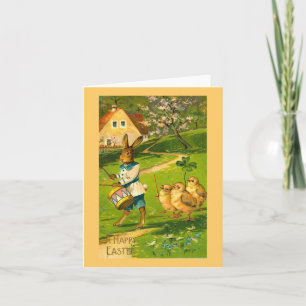 Easter Parade With Rabbit & Chicks Vintage Holiday Card