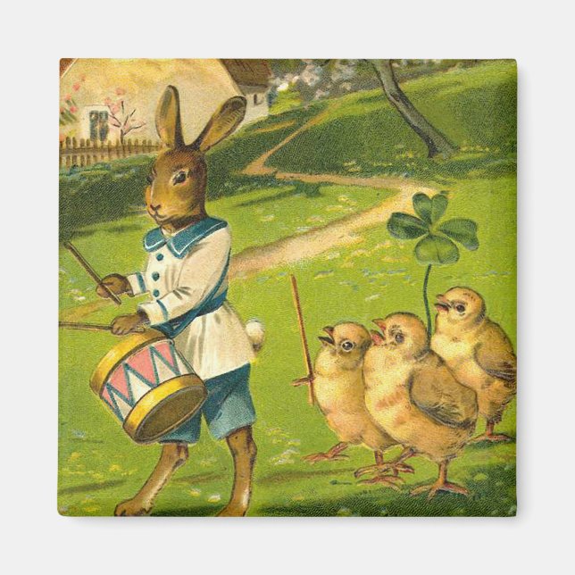 Easter Parade With Rabbit & Chicks Vintage Magnet (Front)