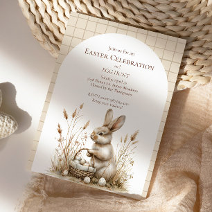 Easter Party Bunny Beige Boho Invitation
