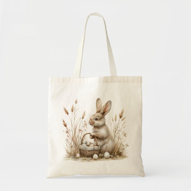 Easter Party Bunny Beige Boho Tote Bag (Front)