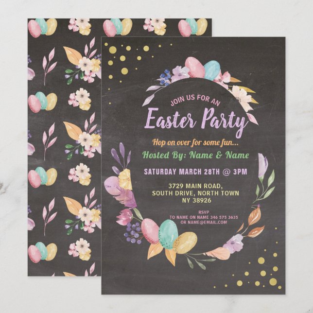 Easter Party EGG Flower Party Pink Invite (Front/Back)