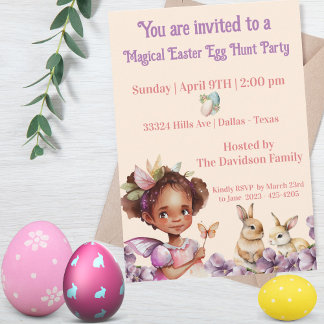 Easter Party Floral Cute Girl and Bunnies Holiday Card