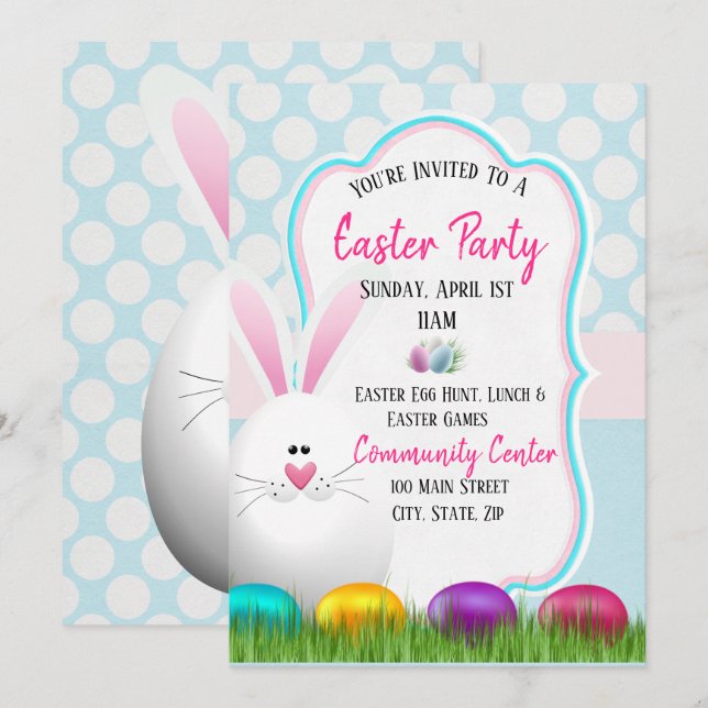 Easter Party Invitation Card (Front/Back)