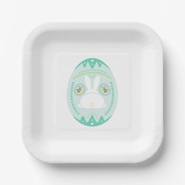 Easter party plate with green egg with white bunny (Front)