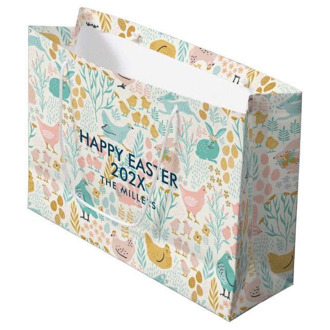 Easter pastel colours symbols seamless pattern large gift bag (Front Angled)