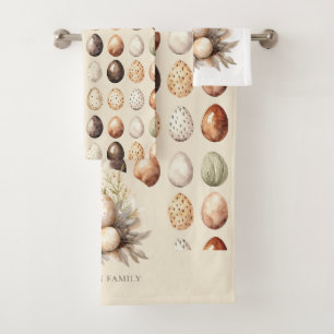 Easter Pastel Easter Eggs Design in Cream & Brown Bath Towel Set