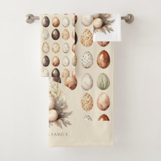 Easter Pastel Easter Eggs Design in Cream & Brown Bath Towel Set