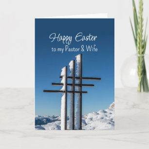 Easter Pastor Wife Crosses on Snow Covered Hill Holiday Card