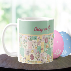 Easter Patchwork Pastel Bunnies Eggs and Gingham Coffee Mug