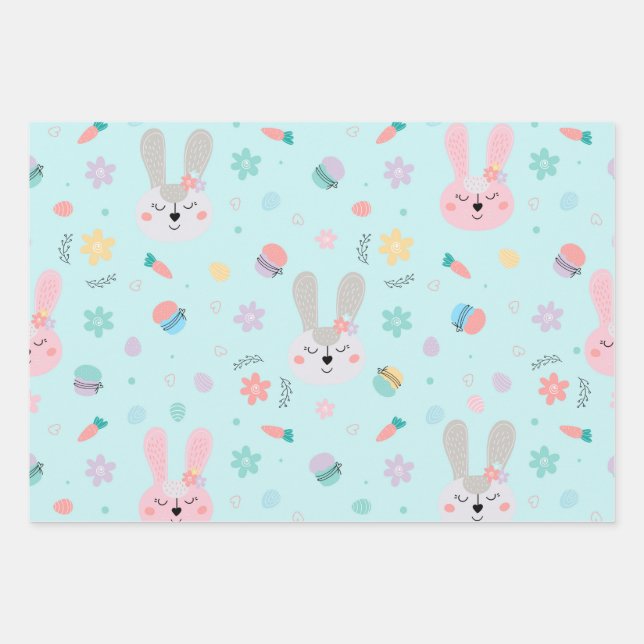 Easter Pattern Bunny Eggs, Easter Holiday Gift Wrapping Paper Sheet (Front)
