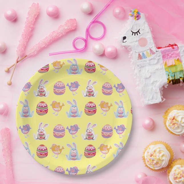 Easter Pattern Pastel Yellow Paper Plates (Party)