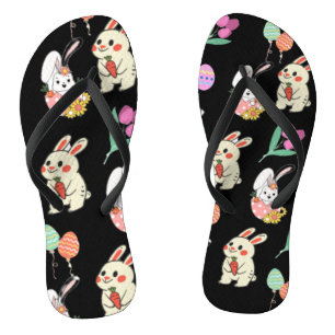 Easter Pattern Rabbit And Eggs   Flip Flops