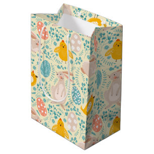 Easter pattern with eggs, bunny, chick, flowers medium gift bag