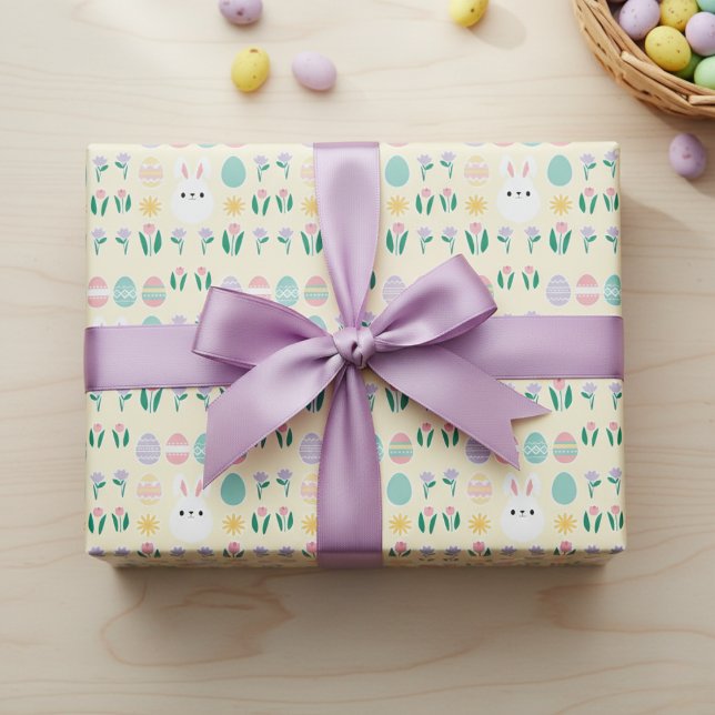 Easter Pattern Wrapping Paper (Sweet Easter Bunny & Floral Wrapping Paper)