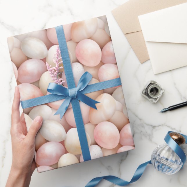 Easter Peach Pink Eggs   Wrapping Paper (Gifting)
