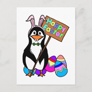 Easter Penguin with Coloured Eggs Holiday Postcard