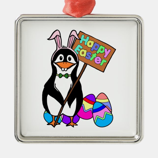 Easter Penguin with Coloured Eggs Metal Tree Decoration (Front)