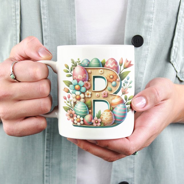 Easter Personalised Floral Monogram With Name Coffee Mug (Creator Uploaded)