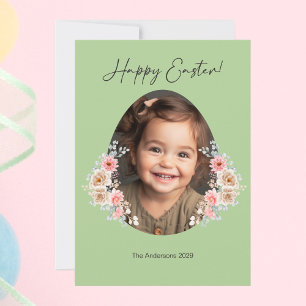 Easter Photo Card with Floral Egg Frame – Green