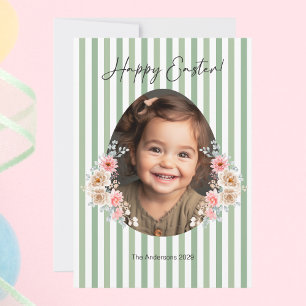 Easter Photo Card with Striped Green Background