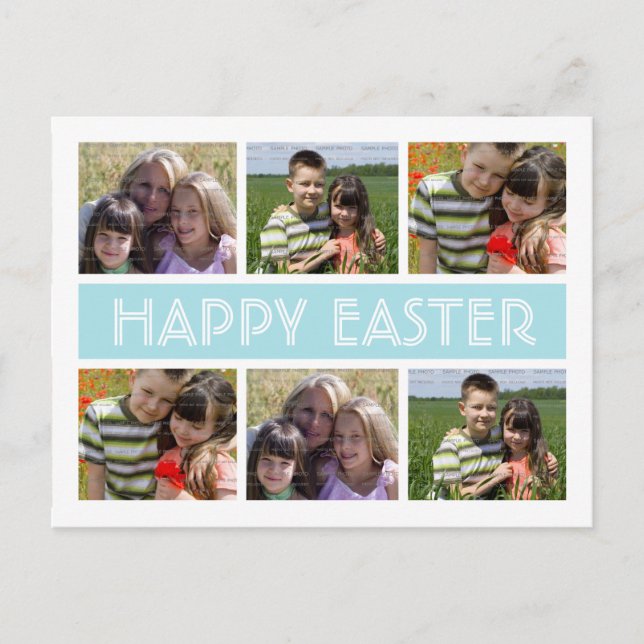 Easter Photo Collage Postcard Template | Blue (Front)