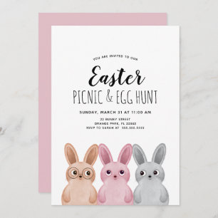 Easter Picnic and Egg Hunt party with baby bunnies Invitation