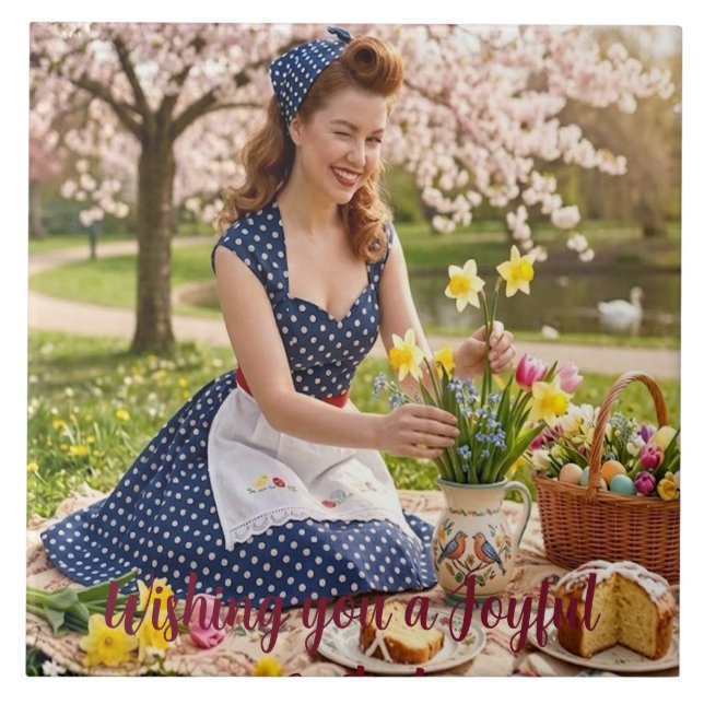 Easter Picnic Vintage Style: Ceramic Tile (Front)