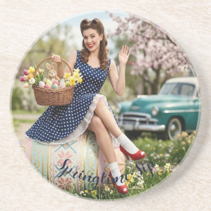 Easter Pin-Up Coaster   Vintage Gloss